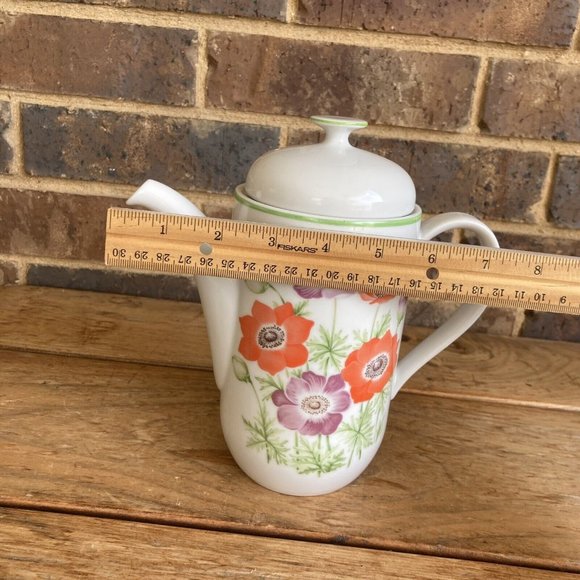 VTG Norleans Japan Poppies Chocolate Pot Teapot Spring Floral - Picture 10 of 11